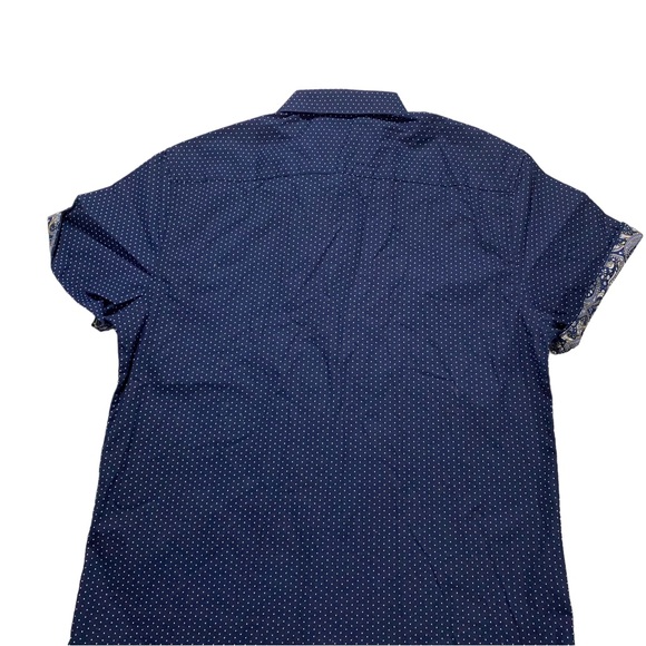Denim & Flower Men Navy White Dots All Over Button-Front Shirt Sz Sm Poplin NWT - Picture 11 of 11